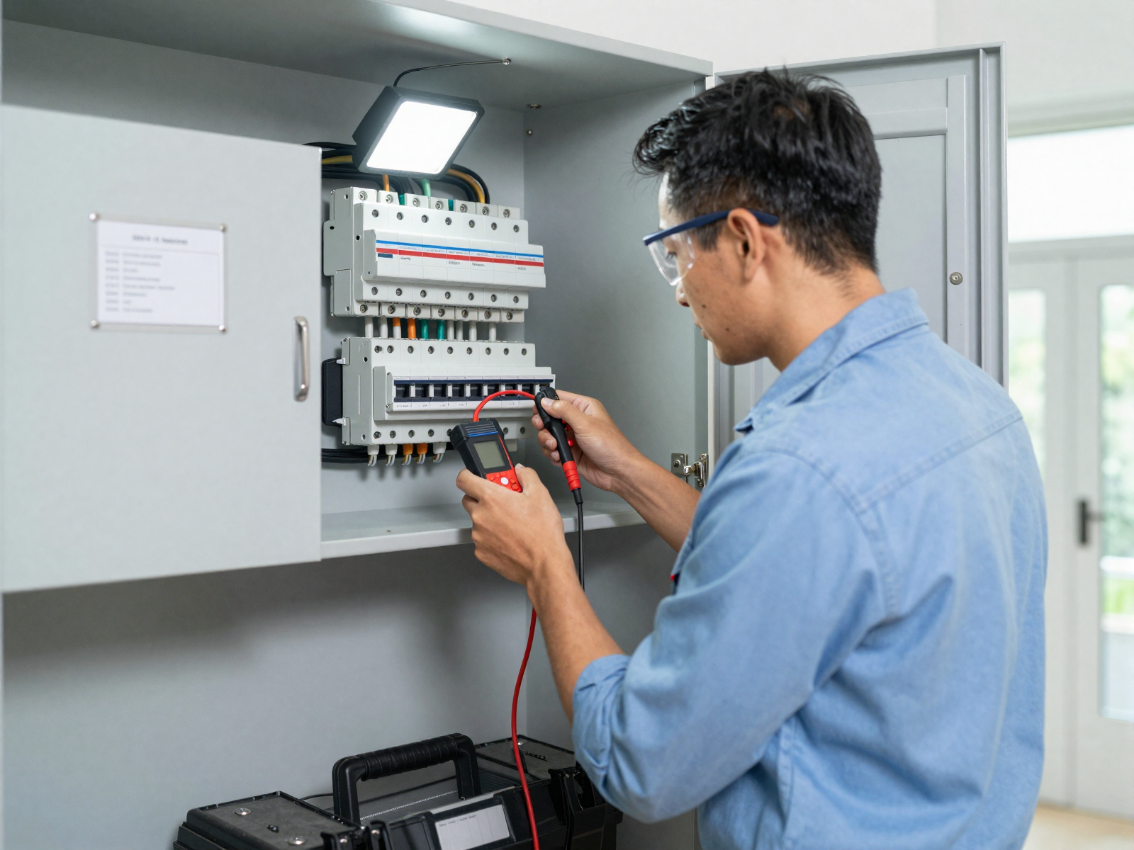 Electrician working on residential electrical panel