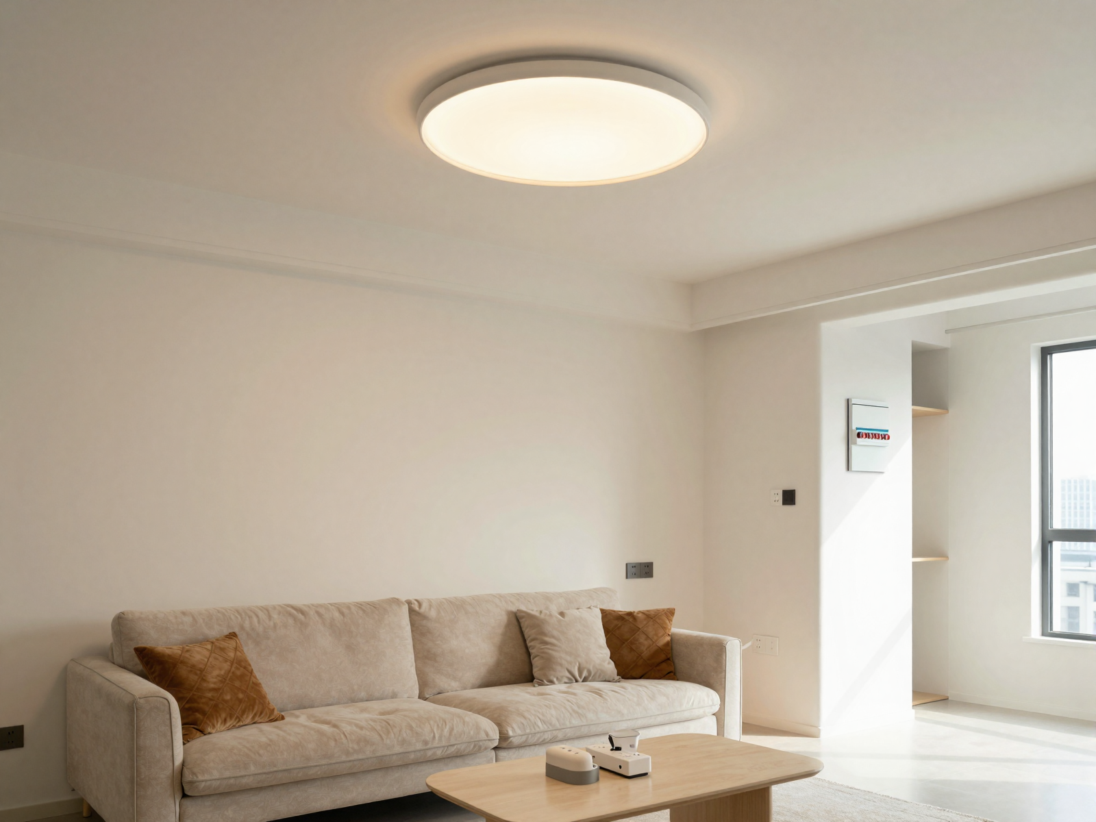 Completed electrical installation with lighting